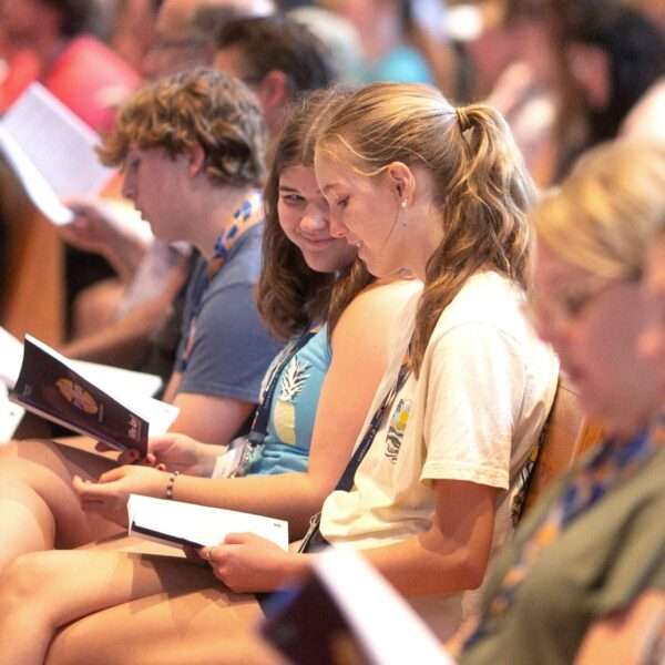 kids in church reading a book